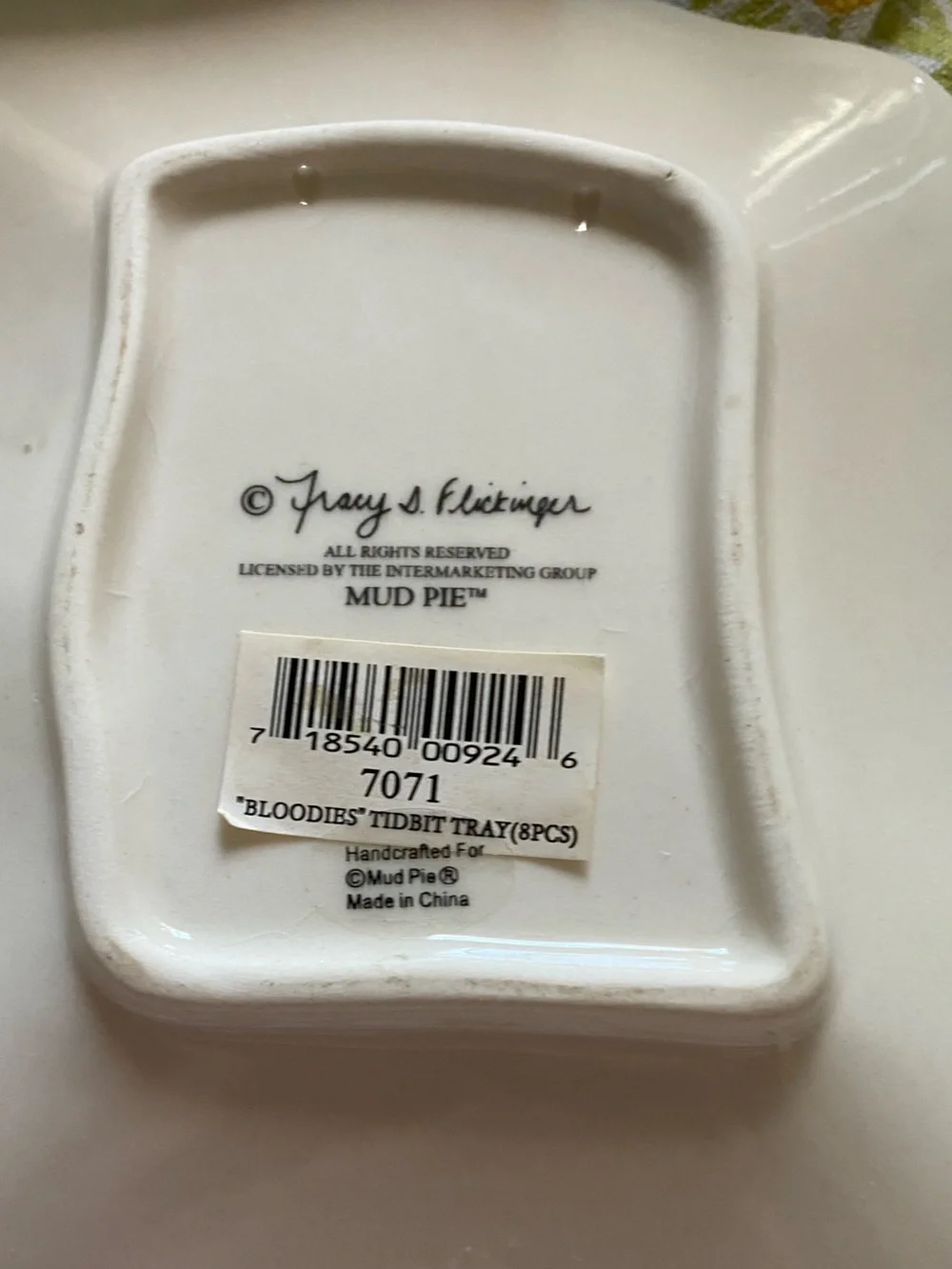4 Whimsical Tracy Flickinger Mud Pie “Bloody Mary Small Plates” from 1990s. GUC